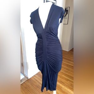 Rubber Ducky Productions black ruched midi dress M